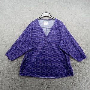 Riders Lee‎ Shirt Womens 3X Purple Abstract V Neck 3/4 Sleeve Blouse